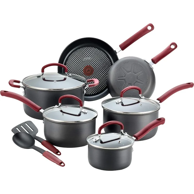 

T-fal Ultimate Hard Anodized Nonstick Cookware Set 12 Piece Oven Broiler Safe 600F Pots and Pans Dishwasher Safe Black