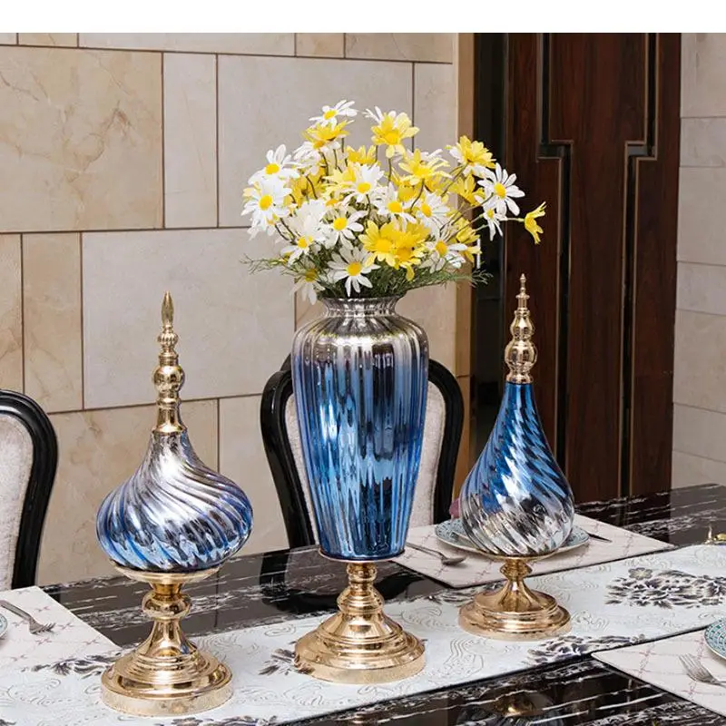 

Классические витражные вазы, Цветочная композиция, цветочный горшок, декоративные цветочные украшения, золотая металлическая ваза, винтажный домашний декор