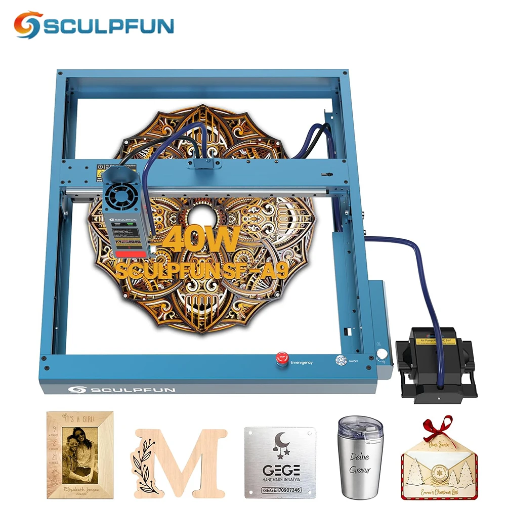 

SCULPFUN SF-A9 40W High Speed CNC Desktop Diode Lazer Engraver Automatic Metal Laser Engraving Machines with Fan Control