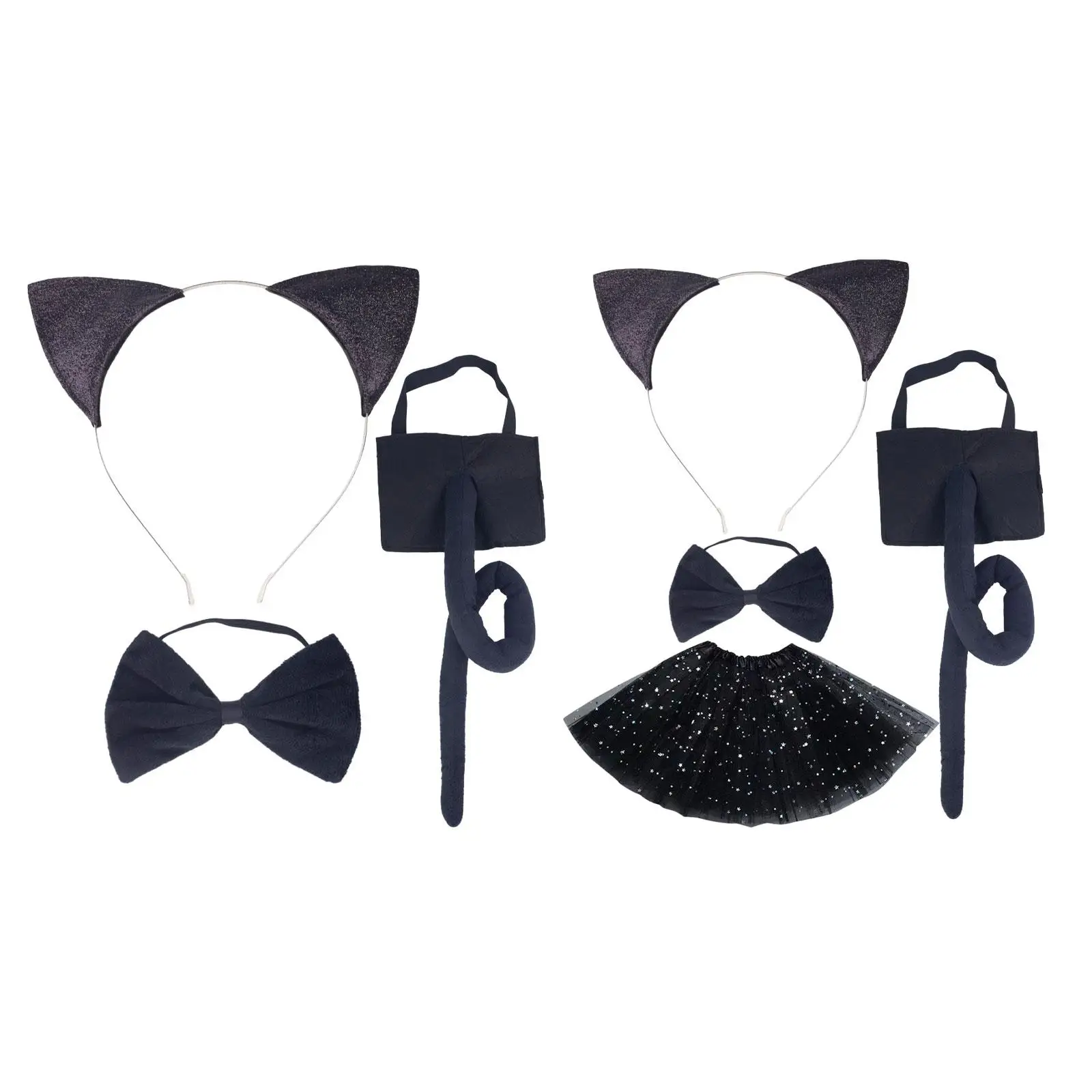 

Kids Cat Ears, Bow Tie and Tail Set Comfortable Hair Hoop for Holidays Stage Performance Makeup Props Themed Party Fancy Dress