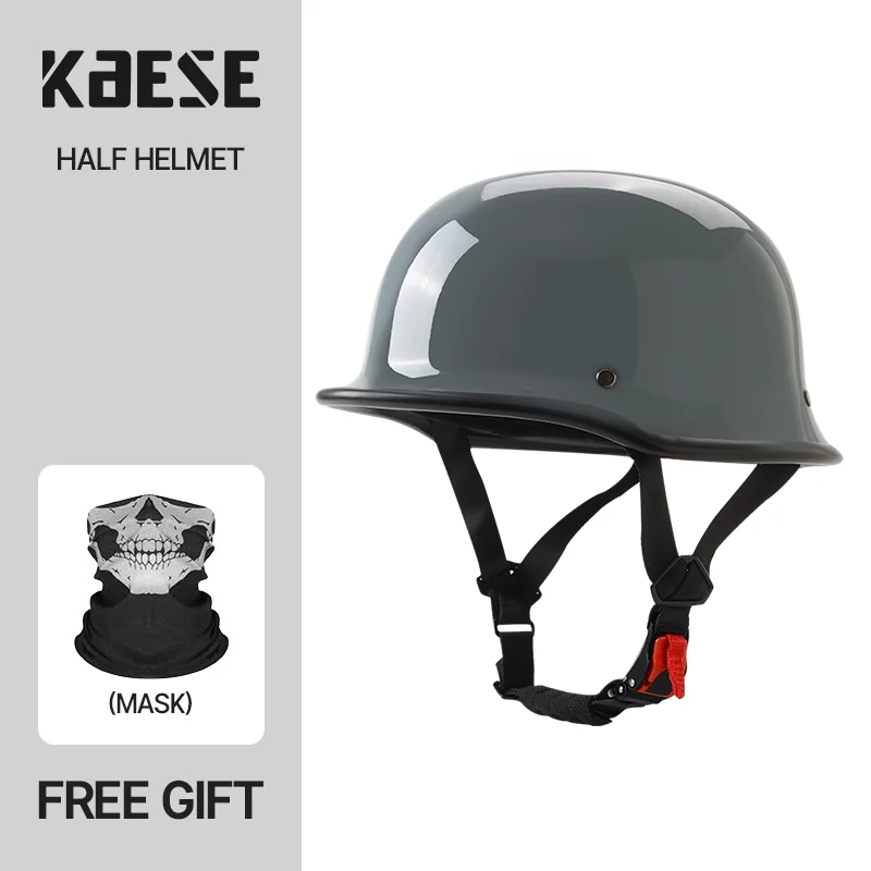 

Motorcycle Retro Helmet Bright Grey World War II German-style Steel Helmet ABS Cruising Half Helmet DOT ECE Approved