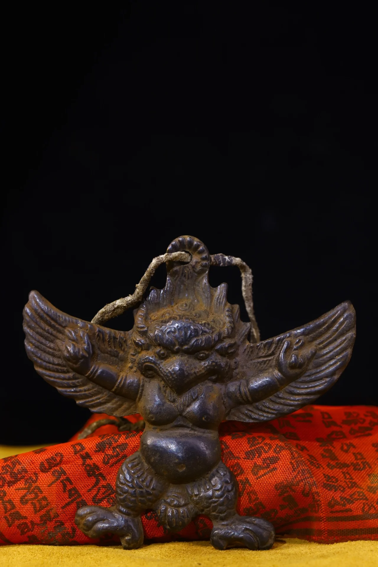 

4"Tibetan Temple Collection Old Bronze Cinnabar Garuda Buddha protector Amulet pendant Town house Exorcism ward off evil spirits