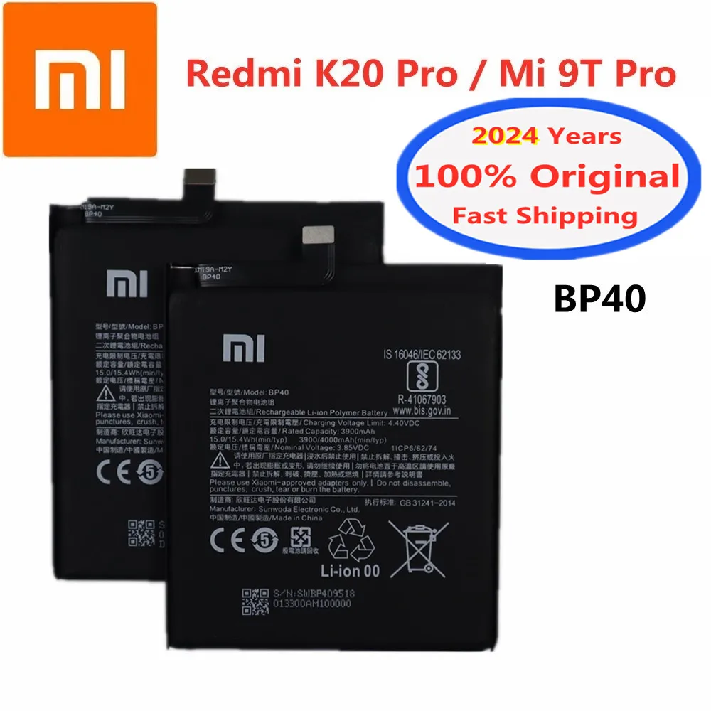 

2024 Year BP40 Original Battery For Xiaomi Redmi K20 Pro / MI9T Mi 9T Pro 4000mAh Phone Batteries Bateria In Stock Fast Shipping