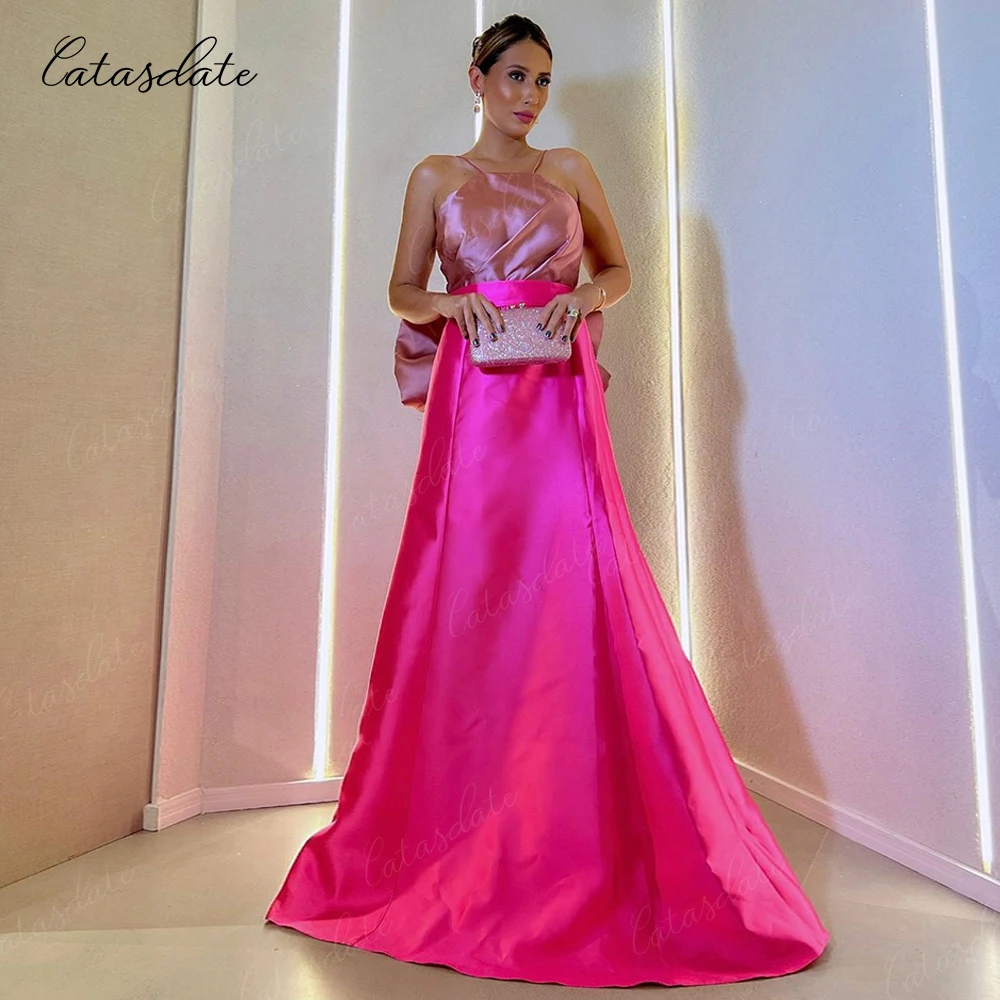 

Catasdate A Line Evening Dress Fuchsia Evening Party Dresses for Women with Bow Back Luxury Dress for Gala Party 2024 vestidos