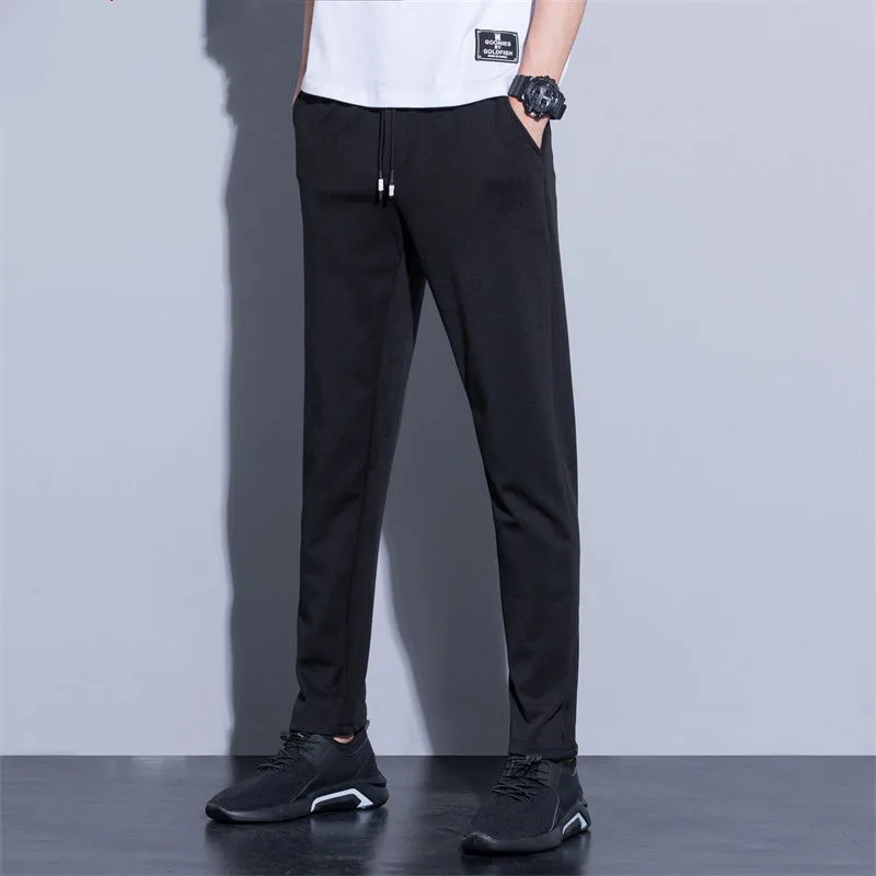 

Summer Casual Men's Fashion Label Slim Fitting Straight Leg Thin Drawstring Straight Leg Pants 2023 New Versatile Black Trousers