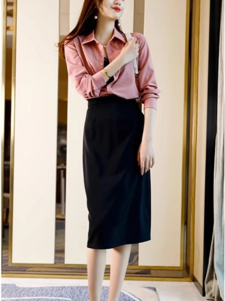 Casual Women's Long Sleeve Shirts and Midi Skirt 2 Piece Set Fashion Buttoned Woman Blouse High Waist Women's Midi Skirt Sets
Casual Women's Long Sleeve Shirts and Midi Skirt 2 Piece Set Fashion Buttoned Woman Blouse High Waist Women's Midi Skirt Sets