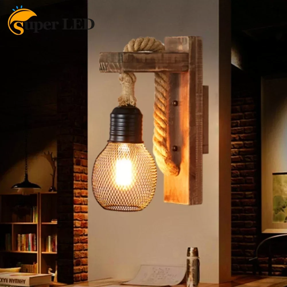 

Wood Wall Lamp Vintage Sconce Wall Lights Fixture E27 Bedside Retro Lamp Industrial Decor Dining Room Bedroom Light