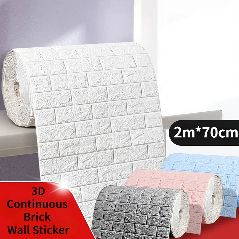

2M DIY Decorative Self-adhesive Waterproof Wallpaper 3D Faux Brick Wall Stickers Kids Room Bedroom Kitchen Home Decoration