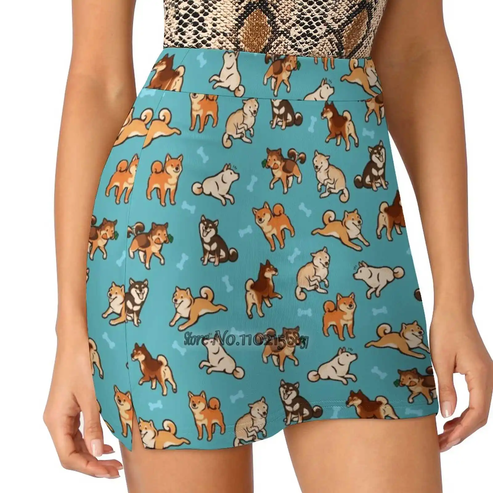 

Shibes In Blue Women Mini Skirt Two Layers With Pocket Skirts Sport Fitness Running Skorts Shiba Shiba Inu Dog Dogs Pattern