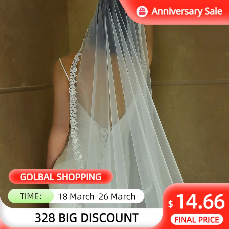 

MZA09 Long Bridal Veils Lace Applique Edge Wedding Veil Full Around Wedding Dress Accessories Apras and Veils for Wedding Party