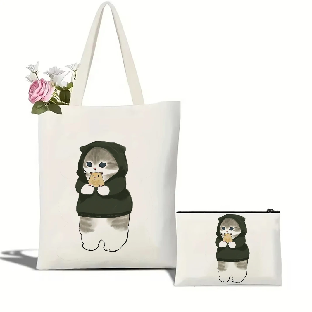Cute Cats and Food Canvas Tote Bag - Adorable Creativity-Inspired Shoulder Bag 17 S1432f465541c4518b56d7dd651051b20I