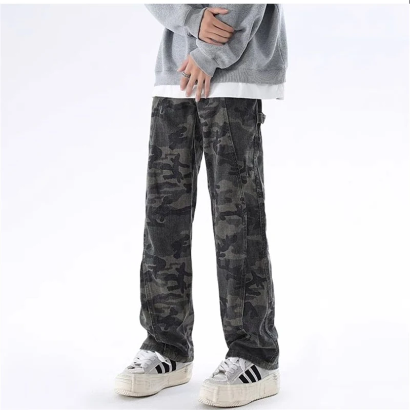 

Women's American Style Retro Camo Jeans Vintage Street Cool Girl High Waisted Baggy Pants Female Casual Denim Trousers