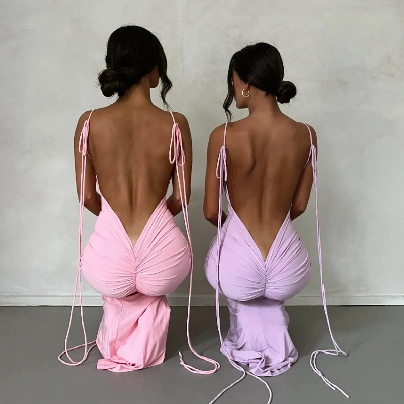 Spaghetti Strap Sexy Backless Maxi Dress Outfits Women Elegant Birthday Vestido Summer Club Party Ruched Dresses
Spaghetti Strap Sexy Backless Maxi Dress Outfits Women Elegant Birthday Vestido Summer Club Party Ruched Dresses