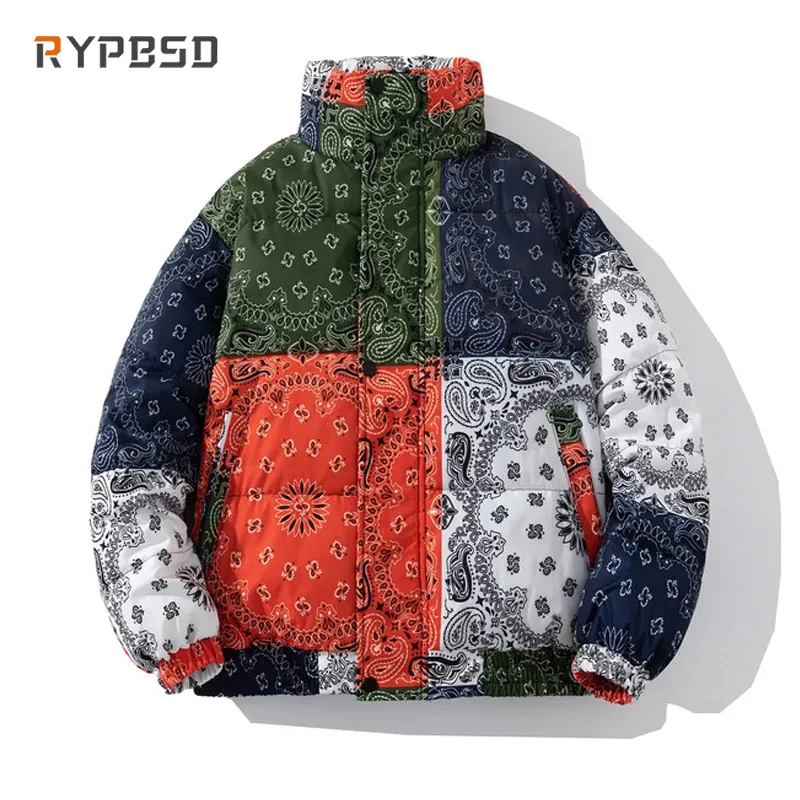 

Winter Bandana Jacket Men 2024 Fashion Brand Luxury Paisley Loose Warm Parka Zipper Harajuku Print Puffer Bubble Coat for Women
