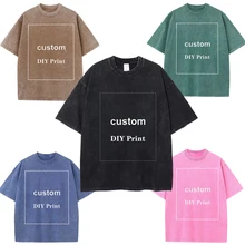 Custom Logo Washed T-shirt 100% Cotton Short Sleeve O-Neck Men T Shirt Customized Print Your Own Design Brand Unisex Tops