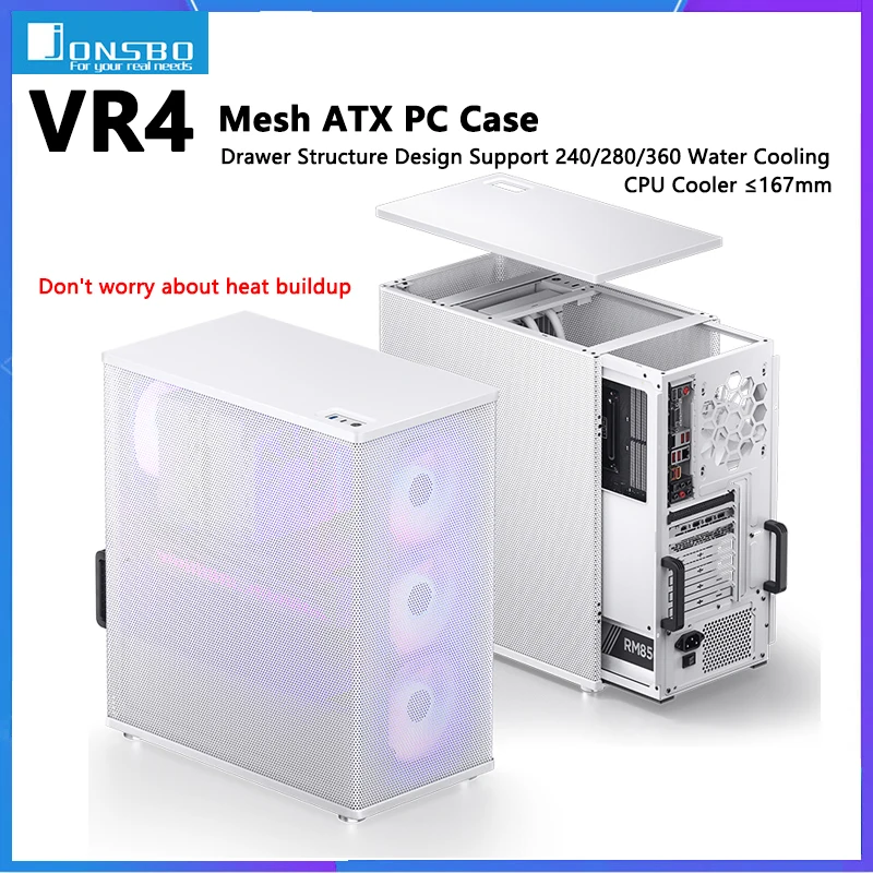 

JONSBO VR4 ATX PC Case Mid Tower Computer Case Mesh ATX Chassis Drawer Structure Design Support 240/280/360 Water Cooling