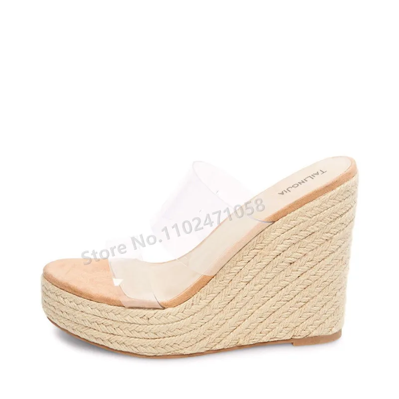 Hemp Rope Straw Wedges Transparent Pvc Fashion Women Sandals Round Toe Hight Heels Slippers Ladies Party Beach Slingback Shoes
Hemp Rope Straw Wedges Transparent Pvc Fashion Women Sandals Round Toe Hight Heels Slippers Ladies Party Beach Slingback Shoes