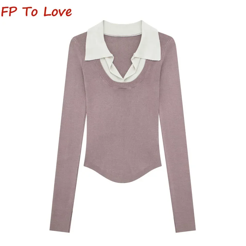 Женский трикотажный свитер из двух предметов, Осень-зима 
Женский трикотажный свитер из двух предметов, Осень-зима