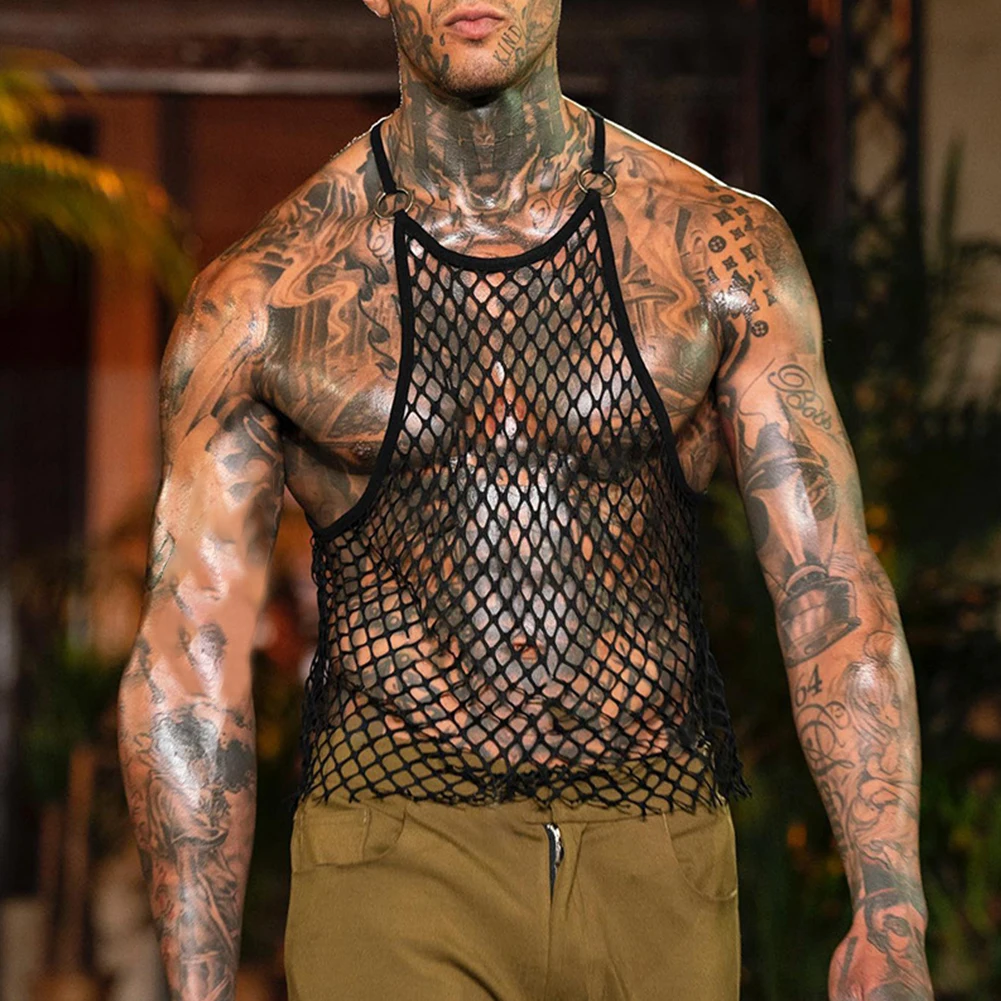 Hollow Out Sexy Mesh Tank Tops Mens Sleeveless Fishnet Vest See-Through Undershirts Popular Muscle Training Gym Blouse Tops Tees
Hollow Out Sexy Mesh Tank Tops Mens Sleeveless Fishnet Vest See-Through Undershirts Popular Muscle Training Gym Blouse Tops Tees