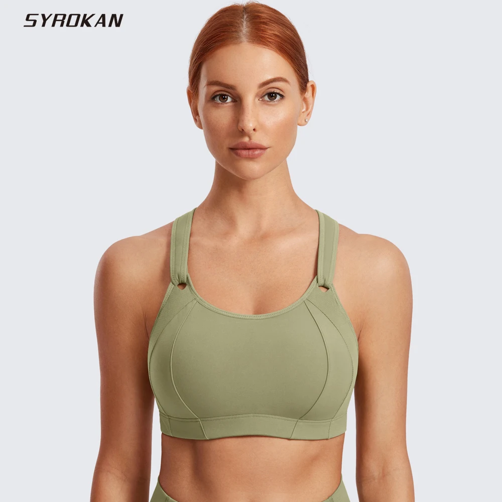 

SYROKAN Bra Front Adjustable High Impact Support Lightly Padded Wireless Racerback Women Workout Running Brassiere Tops Bras