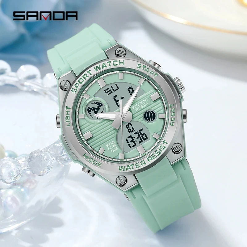 

SANDA 6067 Digital Watch Women Sport Chronograph Calendar Lady Quartz Wristwatch 50m Waterproof Female Girl Electronic Clock