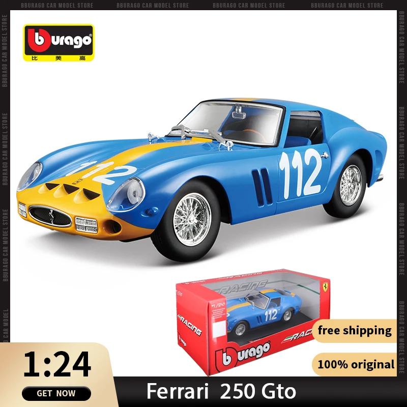 

1:24 Ferrari 250 Gto Sports Car Diecast Model Bburago Original Edition Rally Alloy Luxury Vehicle Toy Collection Ornament Gift