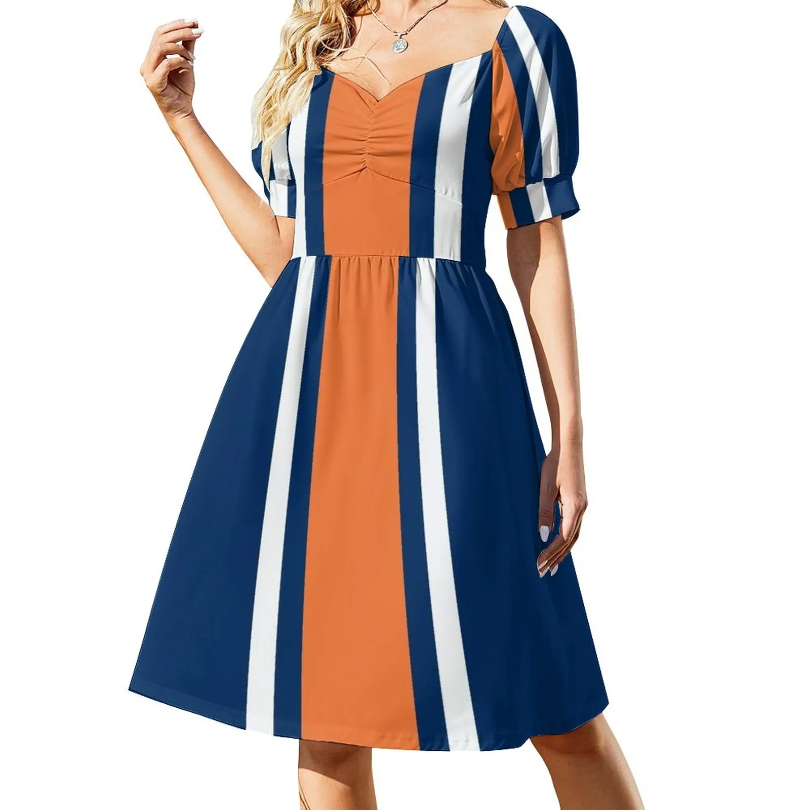 

Navy, White, & Orange Vertical Power Stripe Dress summer dresses birthday dress