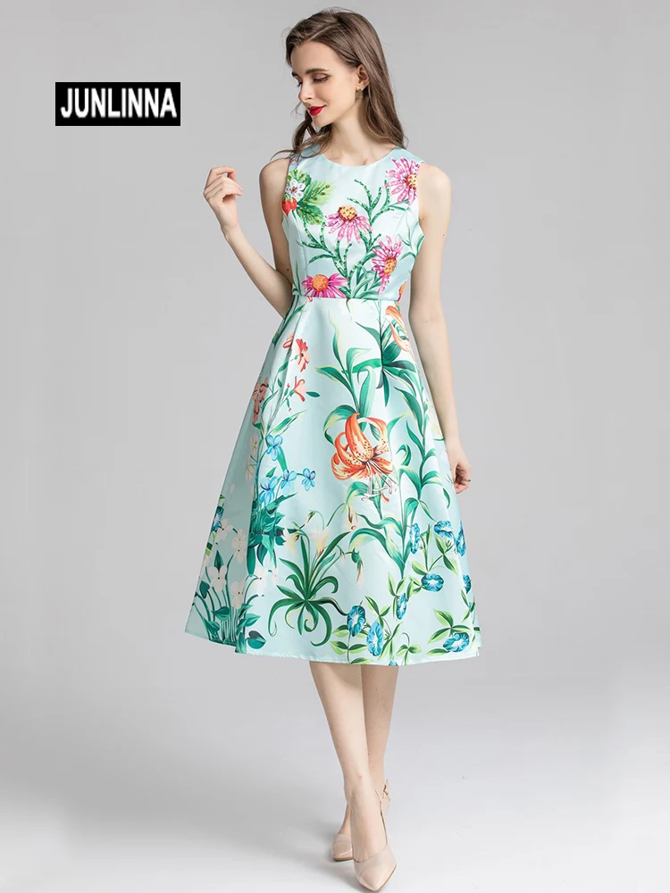 JUNLINNA 2022 Summer Elegant Women Dress O-Neck Sleeveless Waist-closing Expansion Vestidos Fashion Printed and Beading
JUNLINNA 2022 Summer Elegant Women Dress O-Neck Sleeveless Waist-closing Expansion Vestidos Fashion Printed and Beading