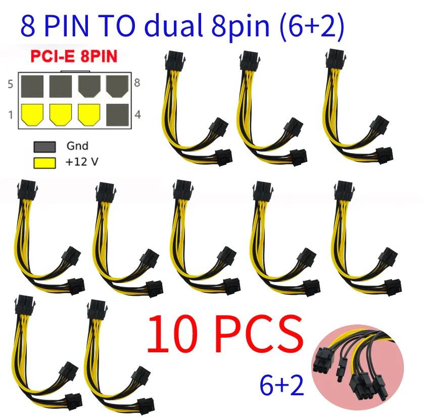 10 шт., 8-контактный PCI Express на двойной PCIE 6 + 2-контактный кабель питания, материнская плата, видеокарта PCI-E, переходник, силовой кабель для графического процессора, 20 см
10 шт., 8-контактный PCI Express на двойной PCIE 6 + 2-контактный кабель питания, материнская плата, видеокарта PCI-E, переходник, силовой кабель для графического процессора, 20 см