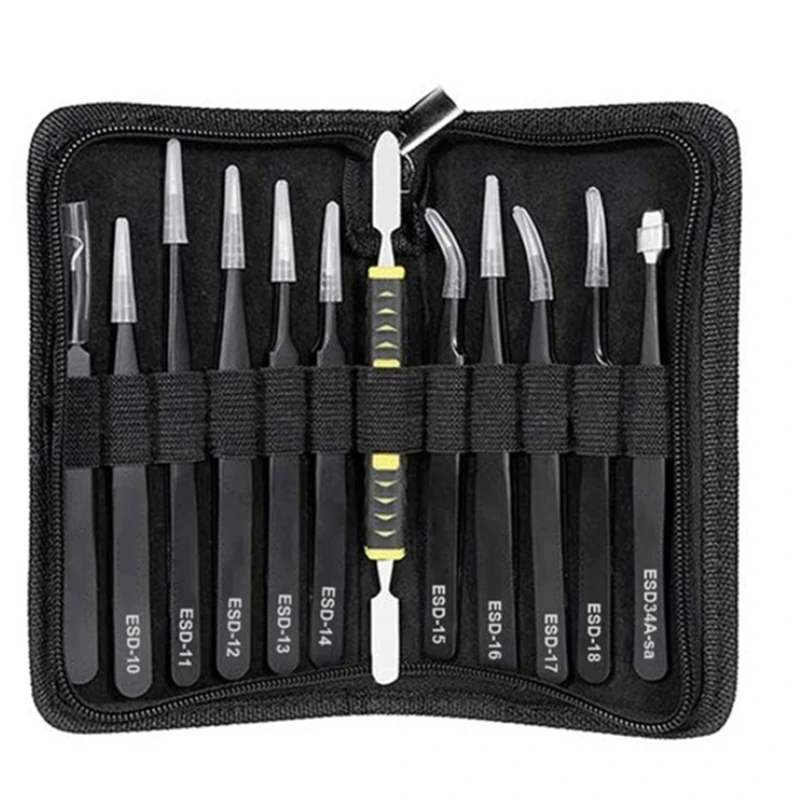Tweezers 12 Pieces ESD Tweezers Tools Kit Anti-Static Non-Magnetic Stainless Steel Multi-Standard With Storage Bag
Tweezers 12 Pieces ESD Tweezers Tools Kit Anti-Static Non-Magnetic Stainless Steel Multi-Standard With Storage Bag