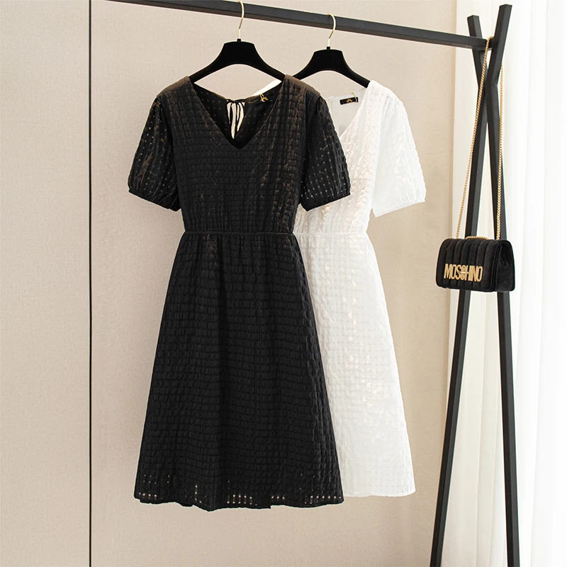 

Женское летнее Повседневное платье большого размера, женское черно-белое платье с коротким рукавом, удобное дышащее платье