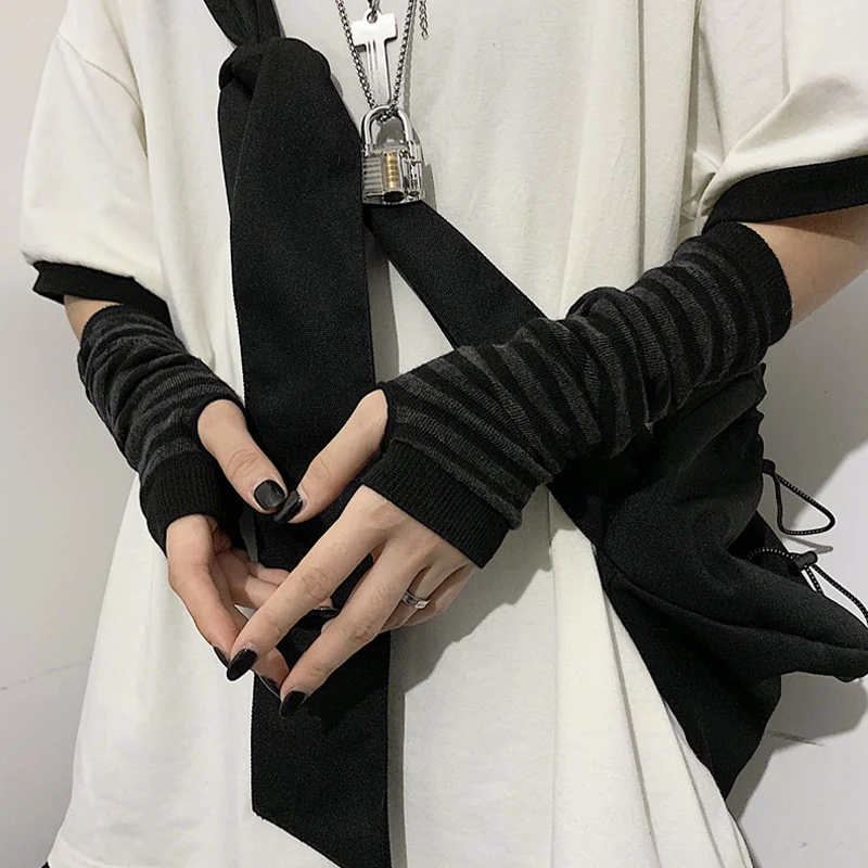

Long Fingerless Gloves Women Girls Wrist Elbow Thermal Glove Hand Arm Warmers Knitted Elbow Mittens Anime Arm Sleeves Mitten