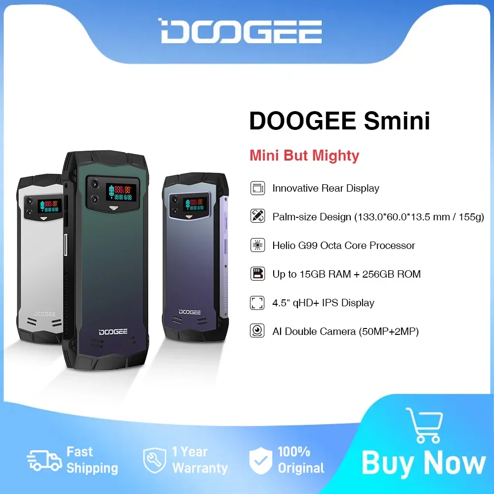 Смартфон DOOGEE Smini, 4,5 дюйма, 8 + 256 ГБ, Helio G99, 3000 мА ч, 18 Вт 
Смартфон DOOGEE Smini, 4,5 дюйма, 8 + 256 ГБ, Helio G99, 3000 мА ч, 18 Вт