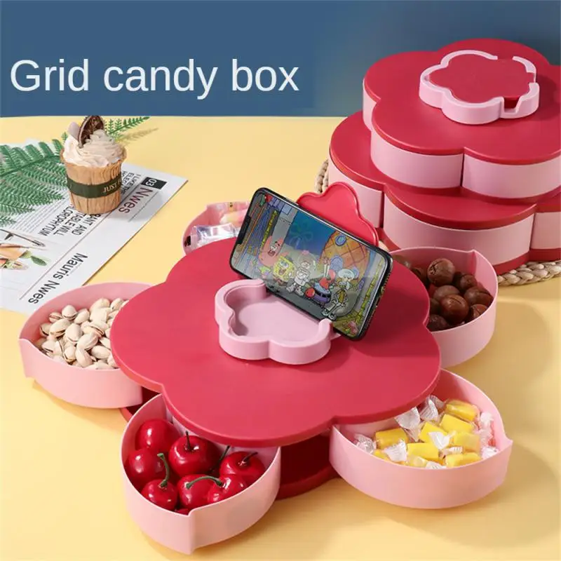 

Snack Storage Box Home Desktop Organizer Creative Rotating Nut Case Plate Living Room Tea Table Storage Boxes Petal Candy Box