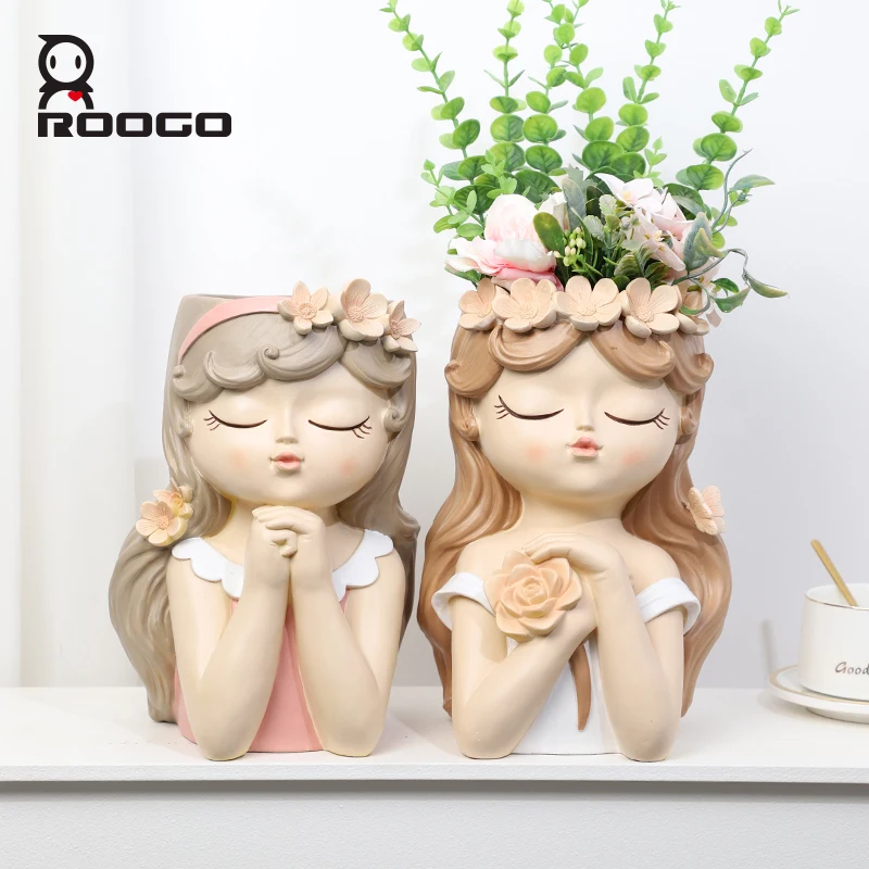 

Roogo Flower Fairy Resin Figurine Succulent Planters DIY Desktop Decor Flowerpot Fairy Small Home Decoration Vase Office