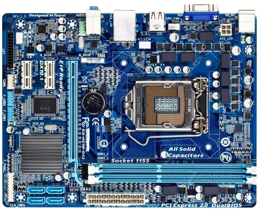 USED for GIGABYTE GA-H61M-DS2 Desktop Motherboard H61 Socket LGA 1155 i3 i5 i7 DDR3 16G uATX UEFI BIOS H61M-DS2 PC | Компьютеры и офис