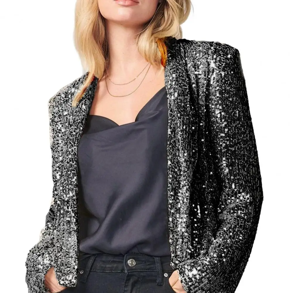 

Front Opening Sparkling Sequin Cardigan A Addition to Wardrobe for Clubbing Stage Performances Office Commutes Spring Fall Mid