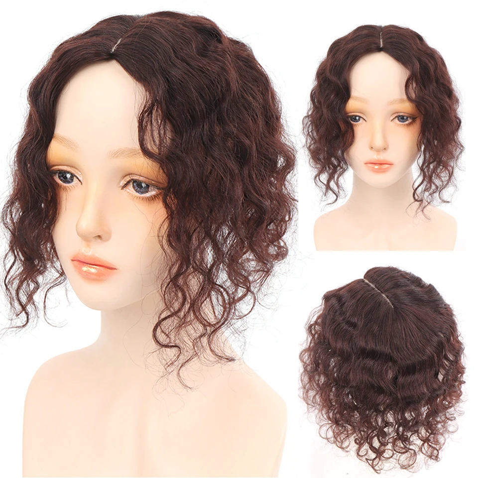 HUAYA Women Clip In Hair Extensions Middle part Bangs Topper Corn wave Synthetic Black Brown Fake Hairpiece | Шиньоны и парики