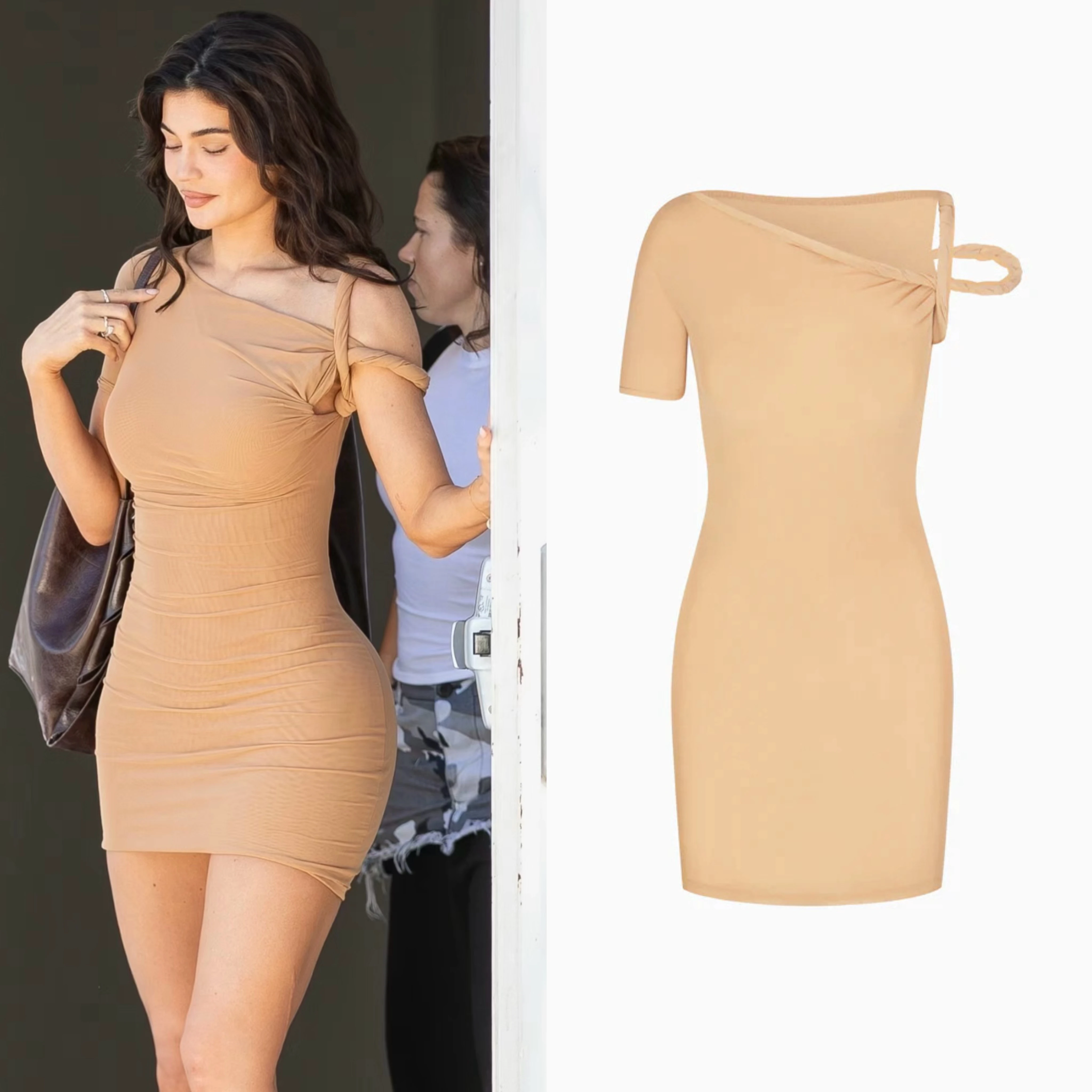 

Kylie KHY asymmetrical off-the-shoulder twist dress Sexy stretch hip skirt