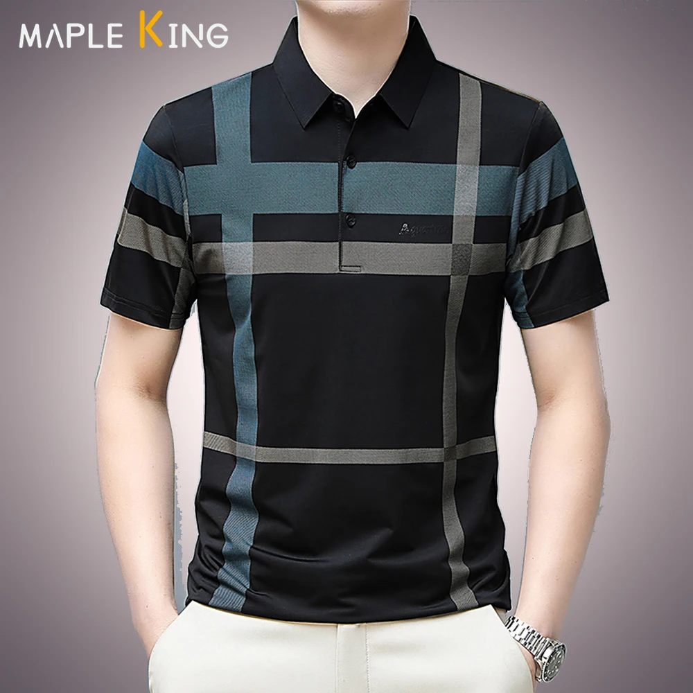 

Men Golf Shirt Polo Homme 2023 Summer Luxury Designer Plaid Print Short Sleeve Social Business Polos Shirts Mens Camiseta Top