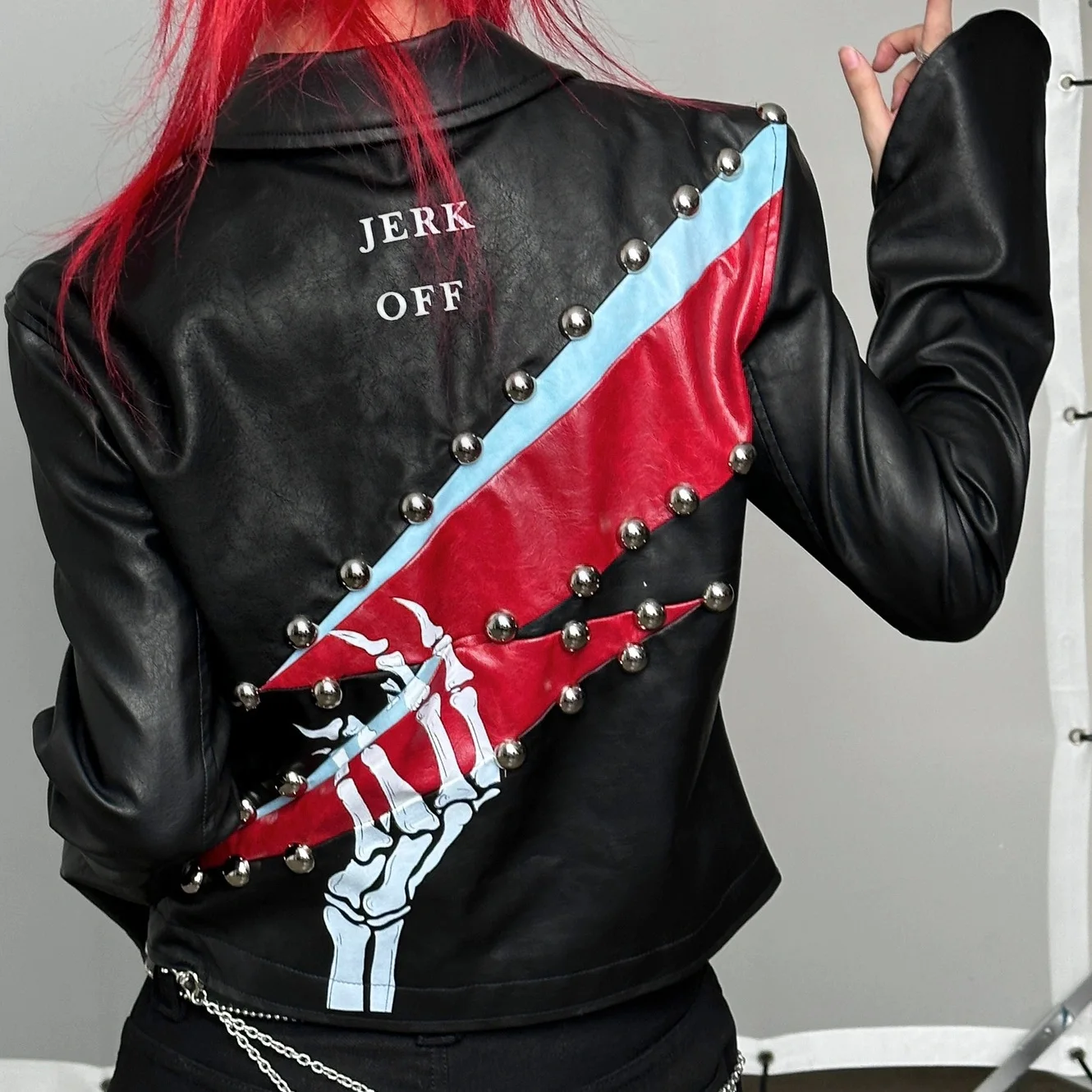 

Rock and Roll leather jackets Heavy Industry Printed Rivet Cut Panel Contrast Panel Flare Sleeve goth Jacket 2023 new Coat women