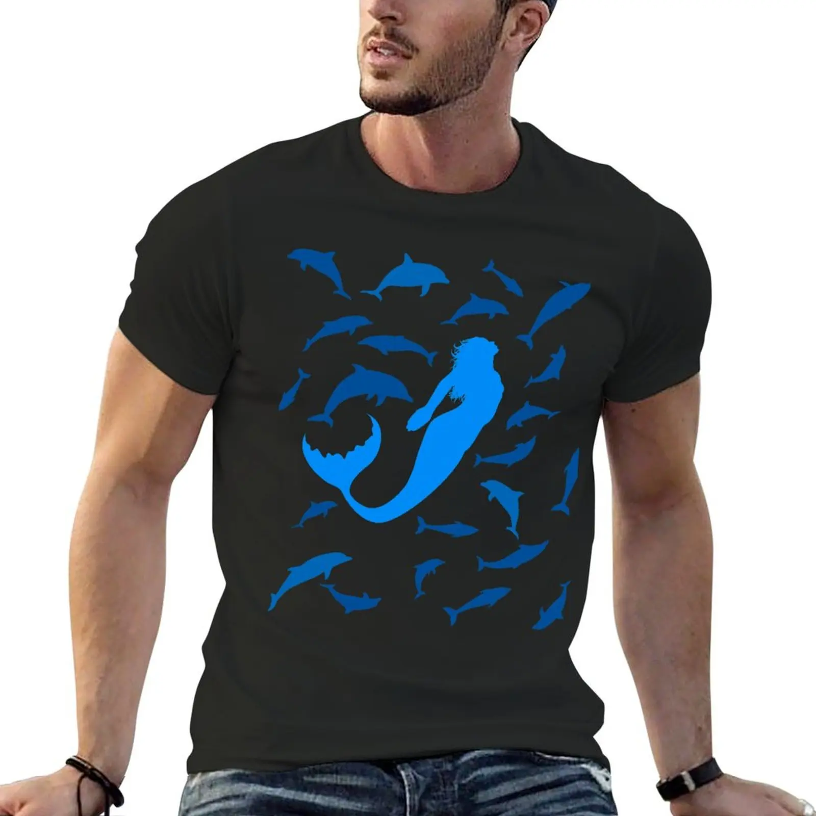 

Siren diving dolphins T-shirt oversizeds Aesthetic clothing summer tops customs mens tall t shirts