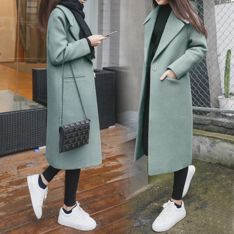 

Зима 2023, новинка, женское повседневное шерстяное пальто и куртка, однотонная женская одежда, Корейская парка, плотное шерстяное пальто