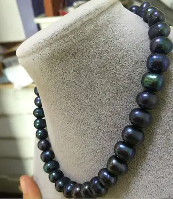 

12-13mm baroque black blue pearl necklace 18inch 14k