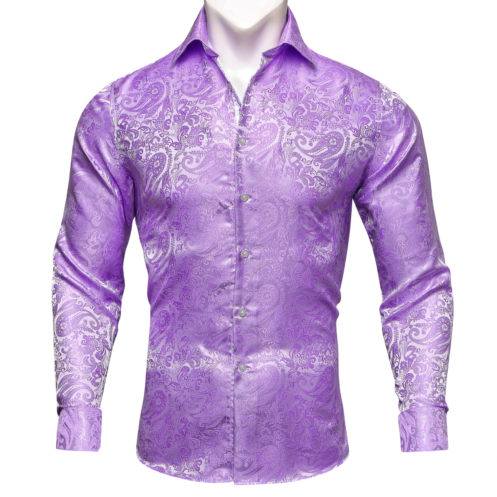 

Fashion Violet Men Shirt Spring Autumn Lapel Woven Long Sleeve Paisley Leisure Fit Party Wedding Exquisite Barry.Wang CY-0416
