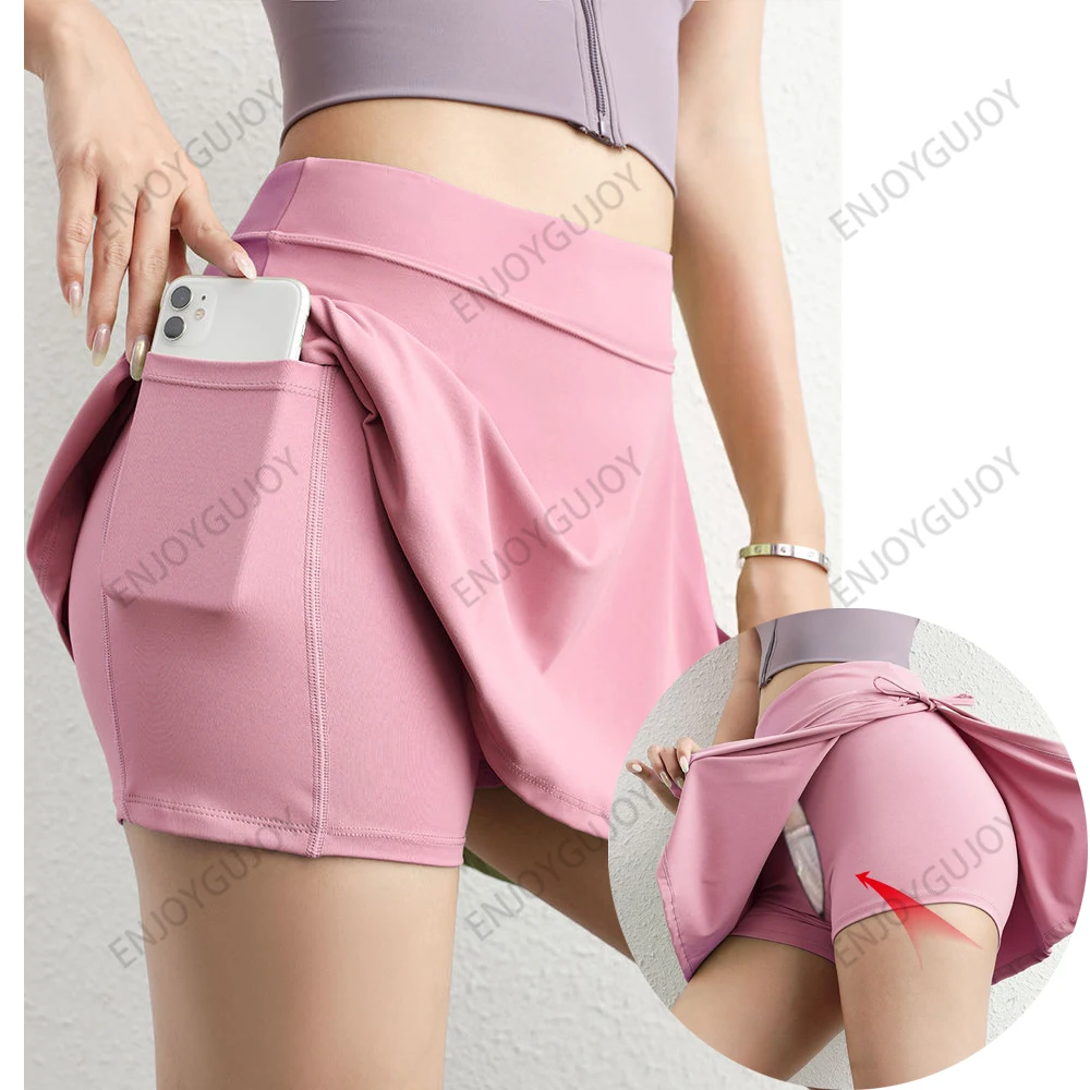 

Invisible Open Crotch Outdoor Sex Sports Yoga Skirts Women Tennis Skirt Fake Two-Piece Side Slit Hot Girl Fitness Pants