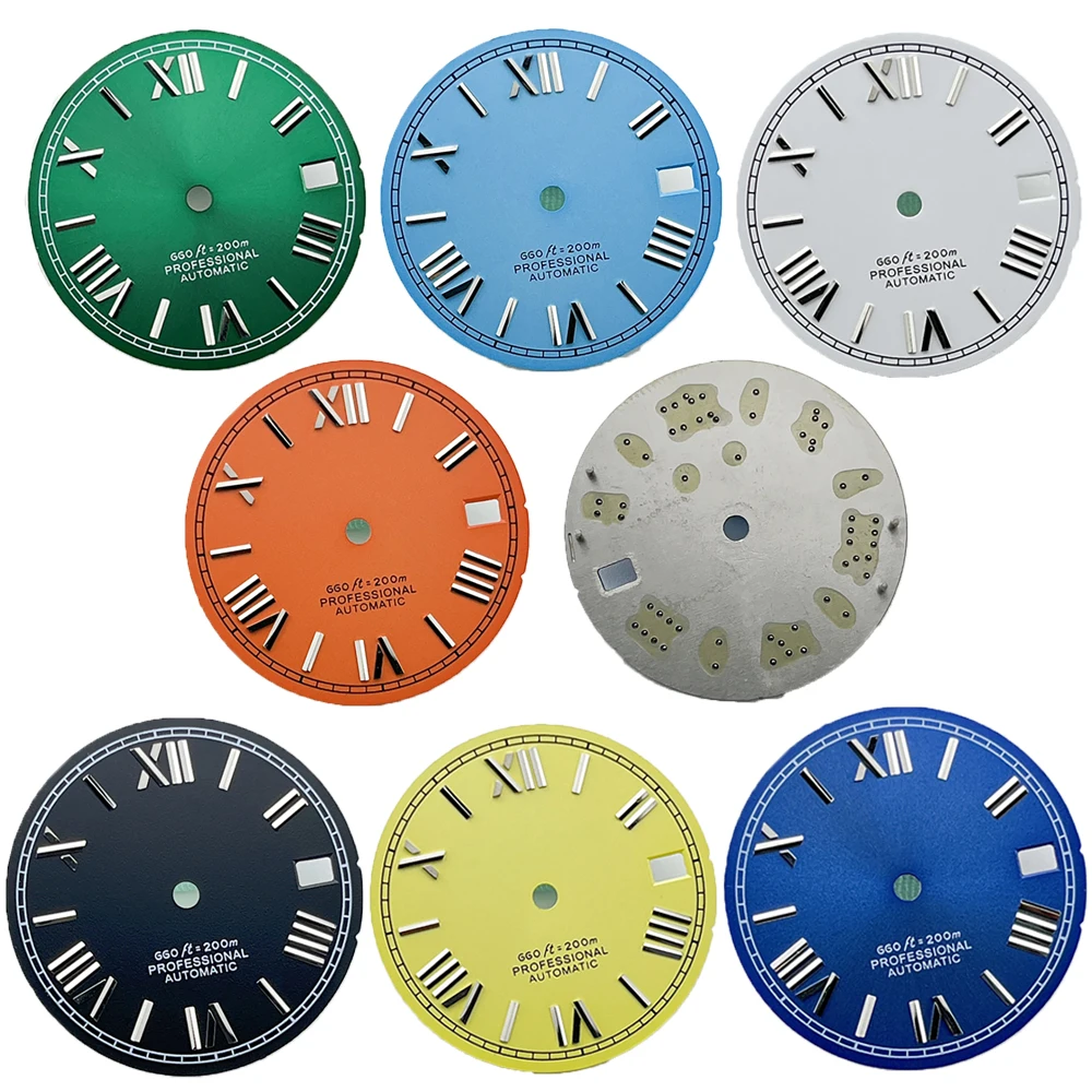 

14 Styles 3D Roman Numerals Watch Dial, 28.5mm, Fit for NH35A 4R35 Movement, No Luminous Watch Faces Dial NH35, 3.8 3.0 Crown