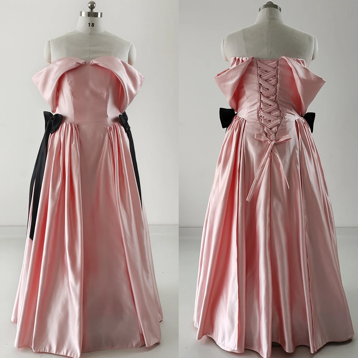 

Женское вечернее платье с бантом, розовое атласное плиссированное платье-трапеция до пола с коротким рукавом и открытыми плечами, большие размеры, XE002