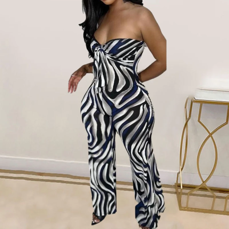 Summer Sexy Striped Printed Strapless Jumpsuit Lace Up Bodycon Micro Flared Pants Women Party Sexy Jumpsuit
Summer Sexy Striped Printed Strapless Jumpsuit Lace Up Bodycon Micro Flared Pants Women Party Sexy Jumpsuit