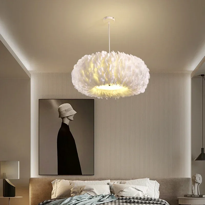 

Modern LED Chandeliers Living Bedroom Study Ceiling Chandelier Home Indoor Lighting Children's Room Feather Decor Pendant Lights